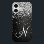 Benutzerdefiniertes Silver Glitzer Black Sparkle M iPhone 16 Hülle<br><div class="desc">Dieses elegante,  hübsch silber funkelnde Glitzer auf schwarz gebürstetem metallischem Hintergrund ist einfach zu personalisieren.</div>