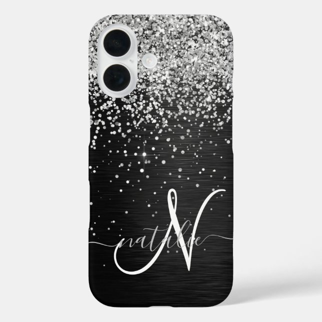 Benutzerdefiniertes Silver Glitzer Black Sparkle M Case-Mate iPhone Hülle (Rückseite)
