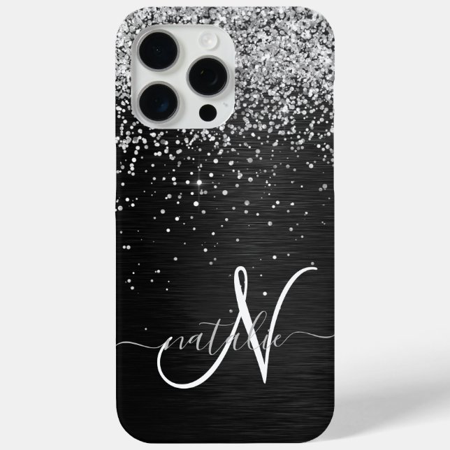 Benutzerdefiniertes Silver Glitzer Black Sparkle M Case-Mate iPhone Hülle (Rückseite)