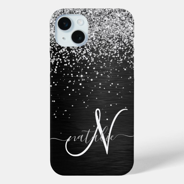 Benutzerdefiniertes Silver Glitzer Black Sparkle M Case-Mate iPhone Hülle (Rückseite)