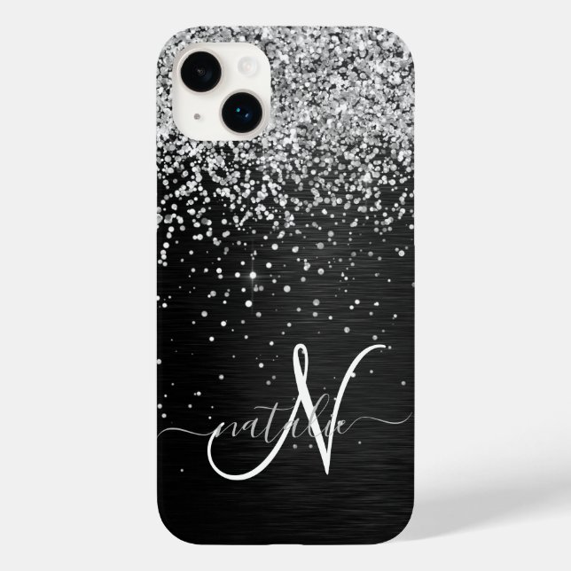 Benutzerdefiniertes Silver Glitzer Black Sparkle M Case-Mate iPhone Hülle (Rückseite)