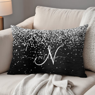 Benutzerdefiniertes Silver Glitzer Black Sparkle M Dekokissen