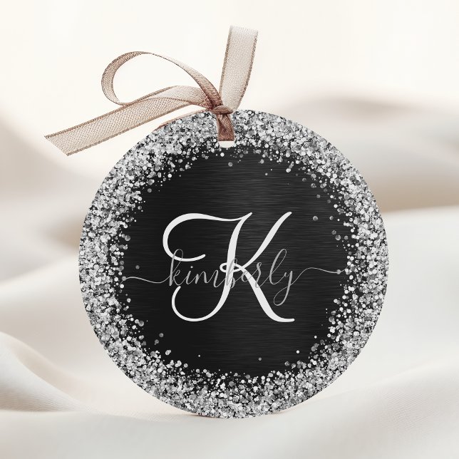 Benutzerdefiniertes Silver Glitzer Black Sparkle M Geschenkanhänger (Von Creator hochgeladen)