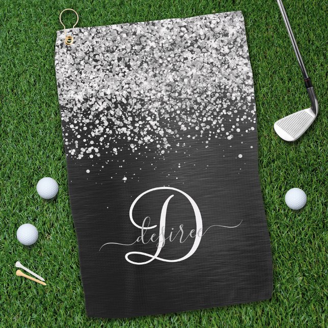 Benutzerdefiniertes Silver Glitzer Black Sparkle M Golfhandtuch (Von Creator hochgeladen)