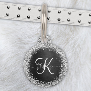 Benutzerdefiniertes Silver Glitzer Black Sparkle M Haustiermarke