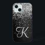 Benutzerdefiniertes Silver Glitzer Black Sparkle M iPhone 15 Hülle<br><div class="desc">Dieses elegante,  hübsch silber funkelnde Glitzer auf schwarz gebürstetem metallischem Hintergrund ist einfach zu personalisieren.</div>