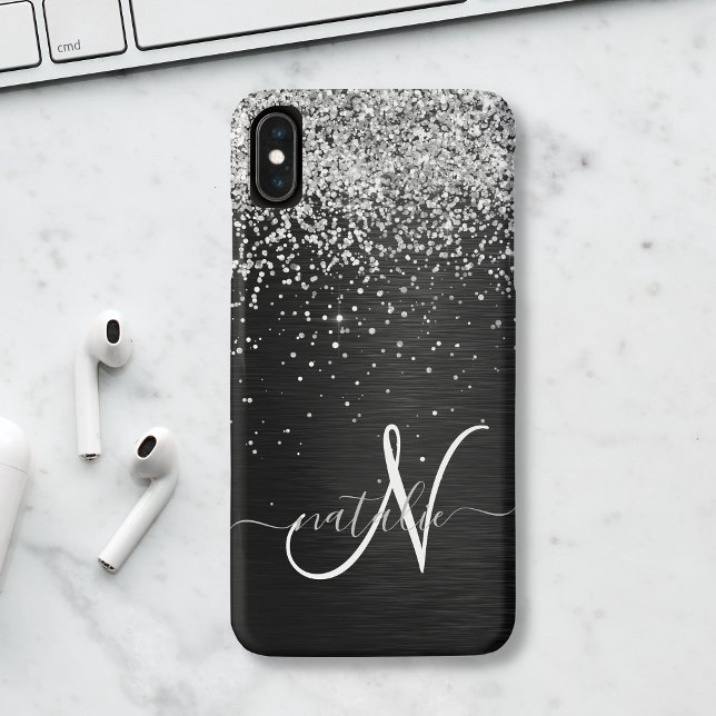 Benutzerdefiniertes Silver Glitzer Black Sparkle M iPhone 15 Hülle (Von Creator hochgeladen)