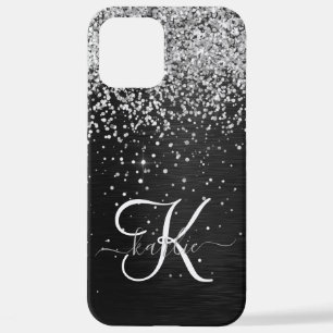 Benutzerdefiniertes Silver Glitzer Black Sparkle M iPhone 12 Pro Max Hülle