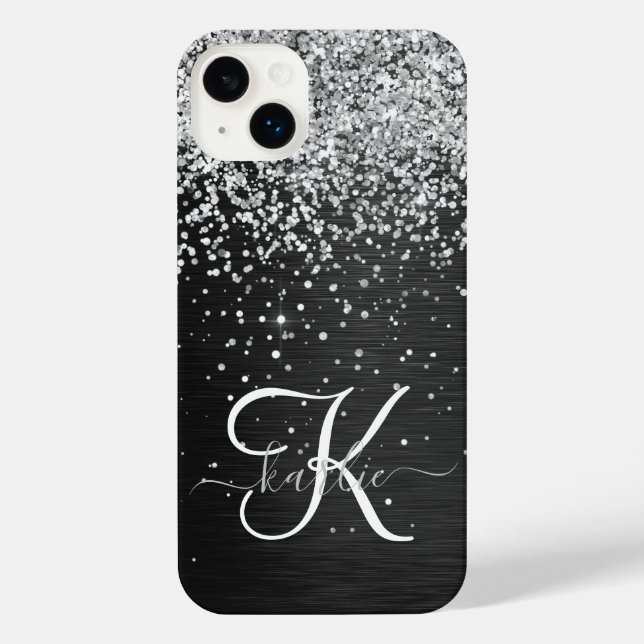 Benutzerdefiniertes Silver Glitzer Black Sparkle M iPhone Hülle (Rückseite)