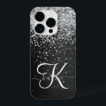Benutzerdefiniertes Silver Glitzer Black Sparkle M iPhone 14 Pro Hülle<br><div class="desc">Dieses elegante,  hübsch silber funkelnde Glitzer auf schwarz gebürstetem metallischem Hintergrund ist einfach zu personalisieren.</div>