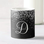 Benutzerdefiniertes Silver Glitzer Black Sparkle M Kaffeetasse<br><div class="desc">Dieses trendige und elegante Coffee Tasse Design mit hübschem silberfarbenem Glitzer auf schwarz gebürstetem metallischem Hintergrund ist einfach zu personalisieren.</div>