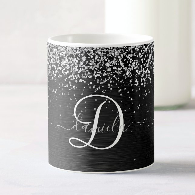 Benutzerdefiniertes Silver Glitzer Black Sparkle M Kaffeetasse (Von Creator hochgeladen)