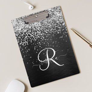 Benutzerdefiniertes Silver Glitzer Black Sparkle M Klemmbrett