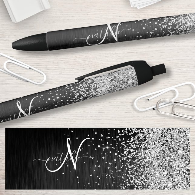 Benutzerdefiniertes Silver Glitzer Black Sparkle M Kugelschreiber (Von Creator hochgeladen)