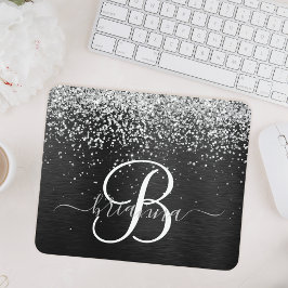Benutzerdefiniertes Silver Glitzer Black Sparkle M Mousepad