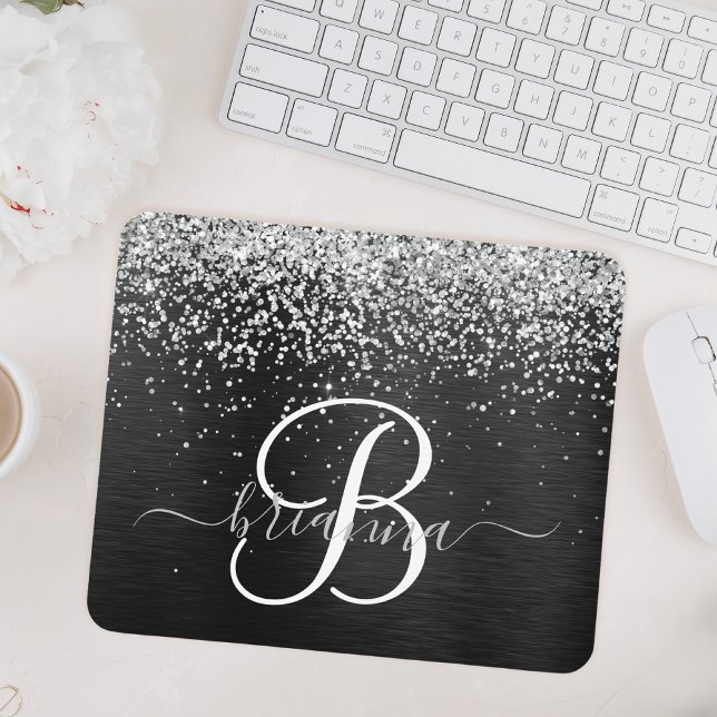Benutzerdefiniertes Silver Glitzer Black Sparkle M Mousepad (Von Creator hochgeladen)