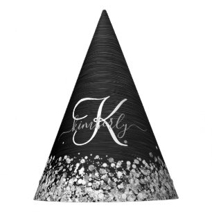 Benutzerdefiniertes Silver Glitzer Black Sparkle M Partyhütchen