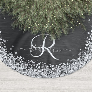 Benutzerdefiniertes Silver Glitzer Black Sparkle M Polyester Weihnachtsbaumdecke