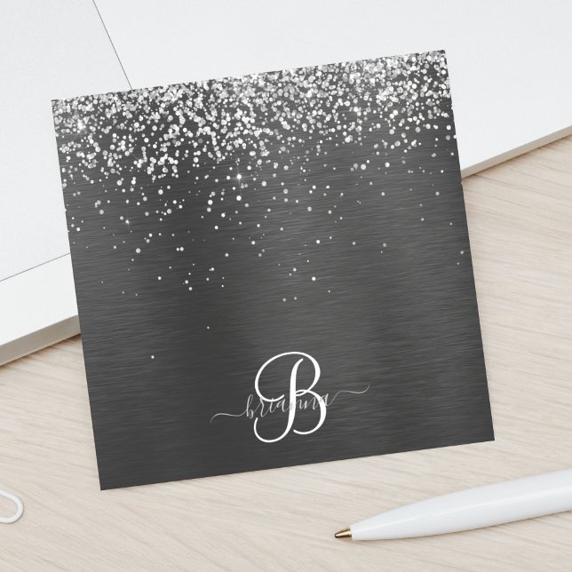 Benutzerdefiniertes Silver Glitzer Black Sparkle M Post-it Klebezettel (Von Creator hochgeladen)