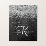 Benutzerdefiniertes Silver Glitzer Black Sparkle M Puzzle<br><div class="desc">Dieses trendige,  elegante Puzzle-Design mit hübsch silberfarbenem Glitzer auf schwarz gebürstetem metallischem Hintergrund ist einfach zu personalisieren.</div>