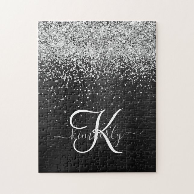 Benutzerdefiniertes Silver Glitzer Black Sparkle M Puzzle (Vertikal)