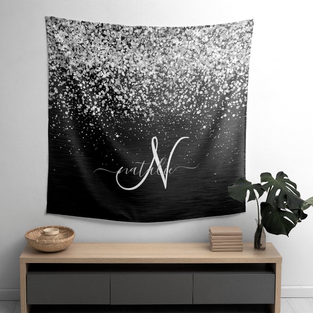 Benutzerdefiniertes Silver Glitzer Black Sparkle M Wandteppich (Von Creator hochgeladen)
