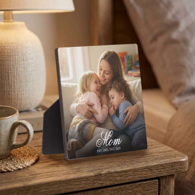 Benutzerdefiniertes Skript für Mama Etabliert Eleg Fotoplatte (Custom Mom Established Elegant Script Photo Plaque)