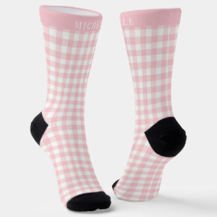 Benutzerdefiniertes Soft Pastell-Rosa-Weiß-Karo-Mu Socken