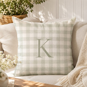 Benutzerdefiniertes Soft Sage Gingham Heirloom Mon Kissen