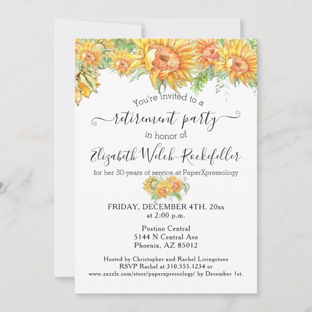 Benutzerdefiniertes Sonnenblumen Viel Glück Retire Einladung (Vorderseite)