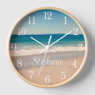 Benutzerdefiniertes Strandfoto und Text Uhr