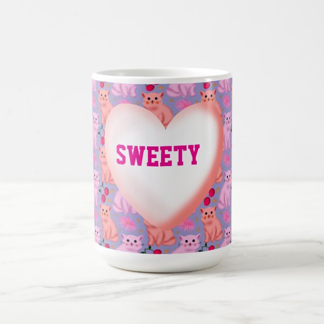 Benutzerdefiniertes süßes Katzenkirsch-Blumenmuste Kaffeetasse (Mittel)