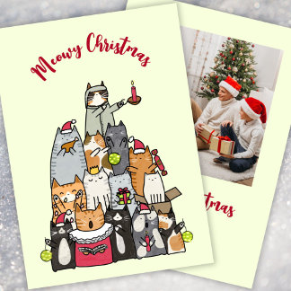 Benutzerdefiniertes süßes Meowy-Weihnachts-Cartoon Feiertagskarte