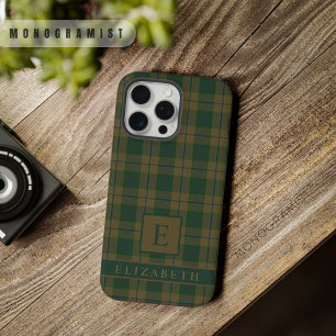 Benutzerdefiniertes Tan Brown Green Checkered Patt iPhone 15 Pro Max Hülle