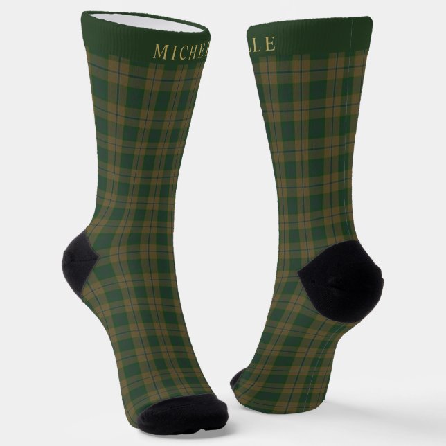 Benutzerdefiniertes Tan Brown Green Checkered Patt Socken (Gewinkelt)