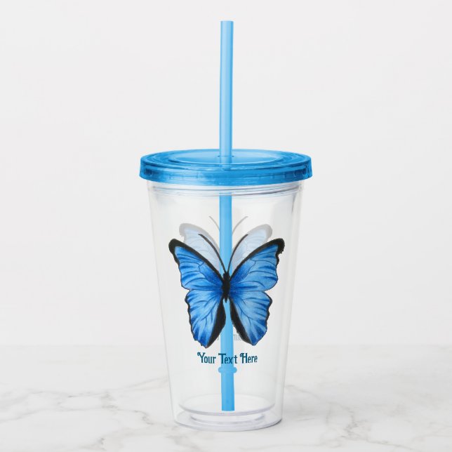 Benutzerdefiniertes Text Blue Butterfly-Design Acryltrinkbecher (Vorderseite)