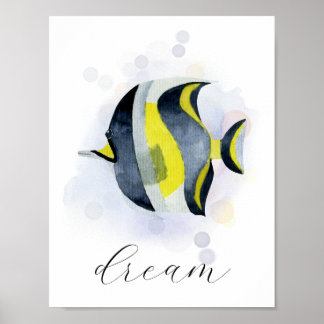 Benutzerdefiniertes Text Gelb blau tropischer Fisc Poster