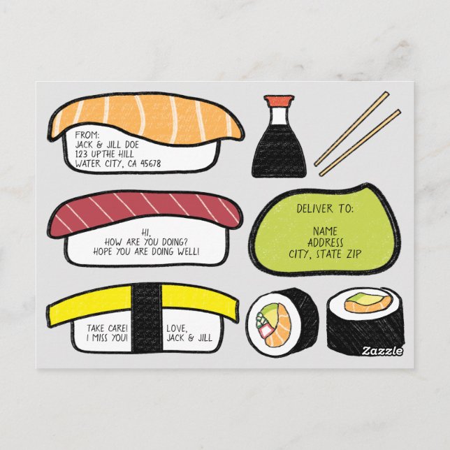 Benutzerdefiniertes Text Sushi-Theme-Illustrations Postkarte (Rückseite)