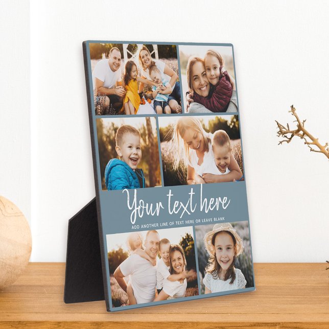 Benutzerdefiniertes Textfoto Collage Moderner Blue Fotoplatte (Von Creator hochgeladen)