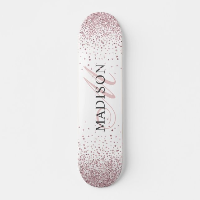 Benutzerdefiniertes Trendy Rose Gold Glitzer Monog Skateboard (Vorne)