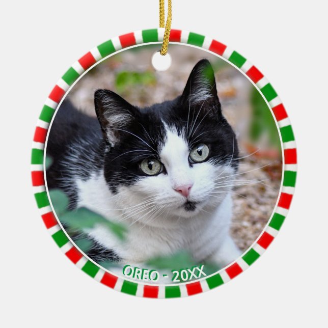 Benutzerdefiniertes Tuxedo Katzenrahmen-Foto und g Keramik Ornament (Vorne)