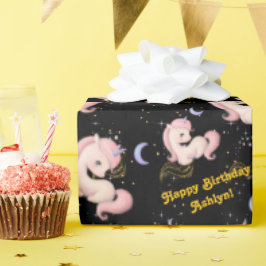 Benutzerdefiniertes verspieltes rosa Einhorn Mädch Geschenkpapier