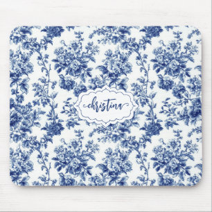 Benutzerdefiniertes Vintage-Blumenmuster Navyblau Mousepad