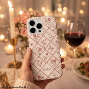 Benutzerdefiniertes Vintage-Blush-Pink-Blumen-Gitt iPhone 16 Pro Max Hülle