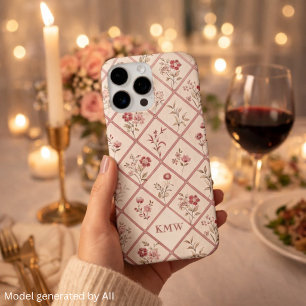 Benutzerdefiniertes Vintage-Blush-Pink-Blumen-Gitt iPhone 16 Pro Max Hülle