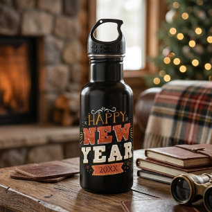 Benutzerdefiniertes Vintage-Frohes-Silvester-Desig Edelstahlflasche