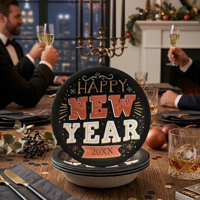 Benutzerdefiniertes Vintage Frohes Silvester Desig Pappteller (Von Creator hochgeladen)