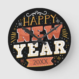 Benutzerdefiniertes Vintage-Frohes-Silvester-Desig Runde Wanduhr