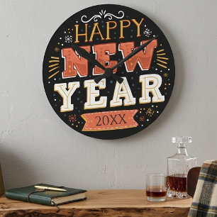 Benutzerdefiniertes Vintage-Frohes-Silvester-Desig Runde Wanduhr