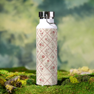 Benutzerdefiniertes Vintage-Rosa Blumen-Lattice-Mu Trinkflasche